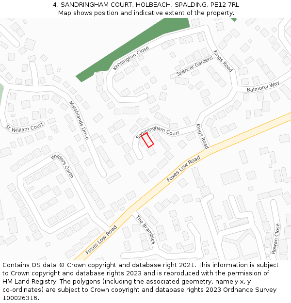 4, SANDRINGHAM COURT, HOLBEACH, SPALDING, PE12 7RL: Location map and indicative extent of plot