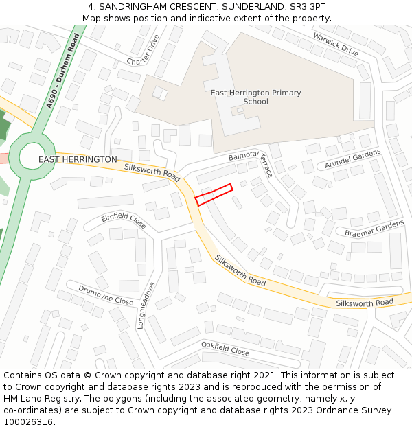 4, SANDRINGHAM CRESCENT, SUNDERLAND, SR3 3PT: Location map and indicative extent of plot