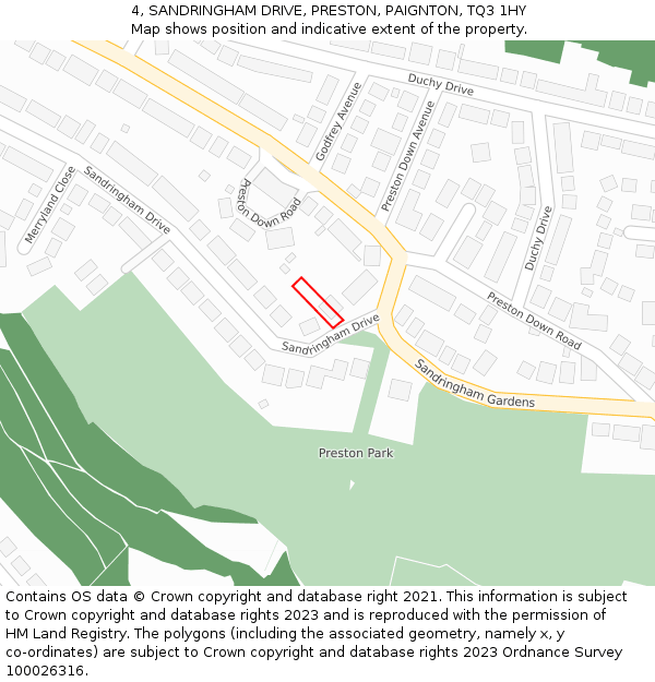 4, SANDRINGHAM DRIVE, PRESTON, PAIGNTON, TQ3 1HY: Location map and indicative extent of plot