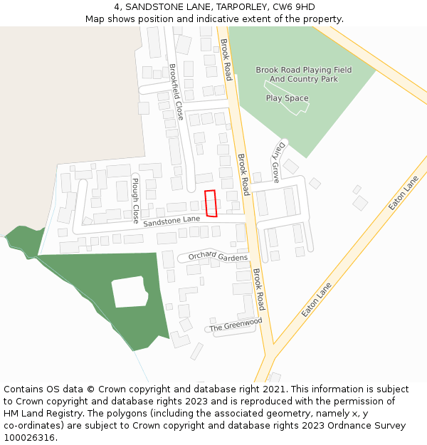 4, SANDSTONE LANE, TARPORLEY, CW6 9HD: Location map and indicative extent of plot