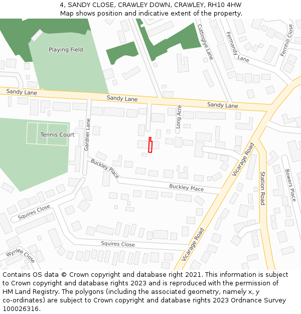 4, SANDY CLOSE, CRAWLEY DOWN, CRAWLEY, RH10 4HW: Location map and indicative extent of plot