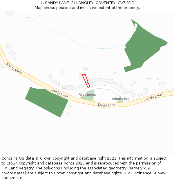 4, SANDY LANE, FILLONGLEY, COVENTRY, CV7 8DD: Location map and indicative extent of plot