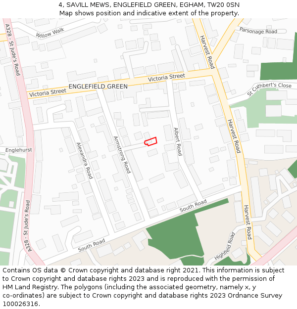 4, SAVILL MEWS, ENGLEFIELD GREEN, EGHAM, TW20 0SN: Location map and indicative extent of plot