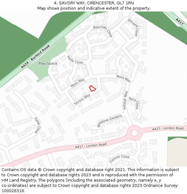 4, SAVORY WAY, CIRENCESTER, GL7 1RN: Location map and indicative extent of plot