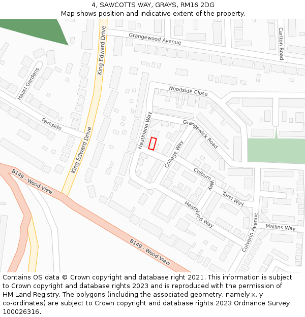 4, SAWCOTTS WAY, GRAYS, RM16 2DG: Location map and indicative extent of plot
