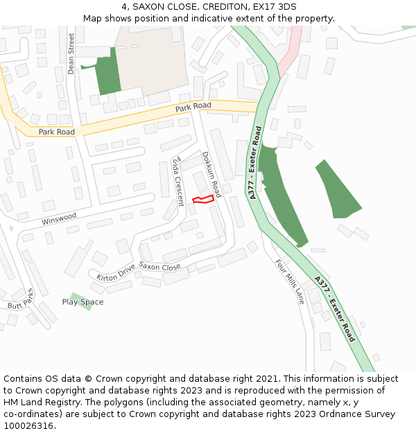 4, SAXON CLOSE, CREDITON, EX17 3DS: Location map and indicative extent of plot