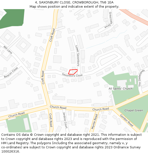 4, SAXONBURY CLOSE, CROWBOROUGH, TN6 1EA: Location map and indicative extent of plot