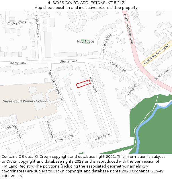 4, SAYES COURT, ADDLESTONE, KT15 1LZ: Location map and indicative extent of plot