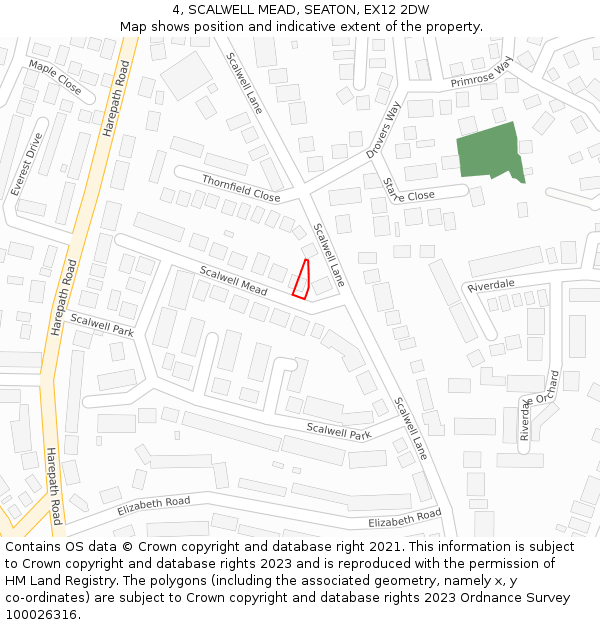 4, SCALWELL MEAD, SEATON, EX12 2DW: Location map and indicative extent of plot