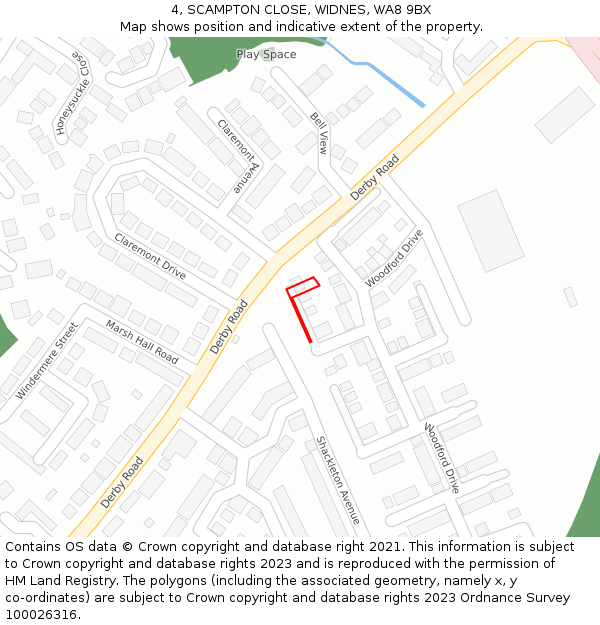 4, SCAMPTON CLOSE, WIDNES, WA8 9BX: Location map and indicative extent of plot