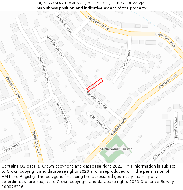 4, SCARSDALE AVENUE, ALLESTREE, DERBY, DE22 2JZ: Location map and indicative extent of plot