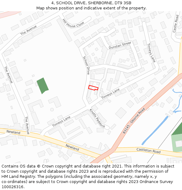 4, SCHOOL DRIVE, SHERBORNE, DT9 3SB: Location map and indicative extent of plot