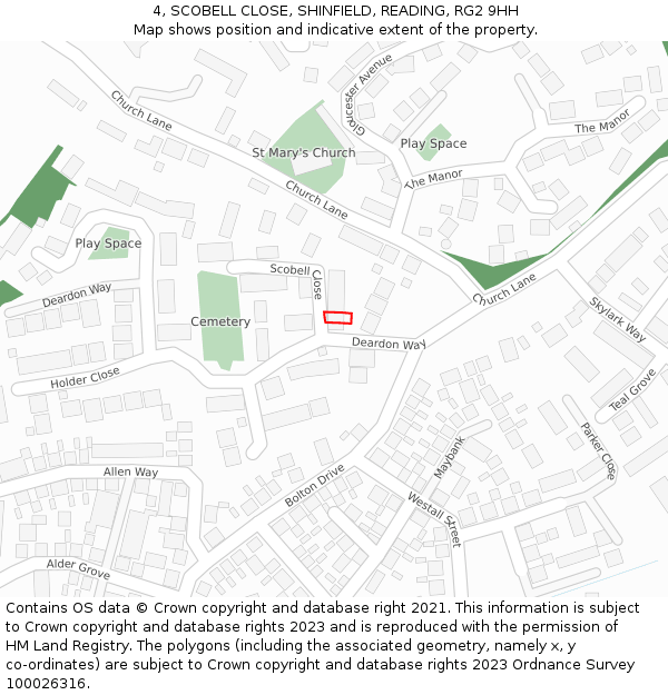 4, SCOBELL CLOSE, SHINFIELD, READING, RG2 9HH: Location map and indicative extent of plot