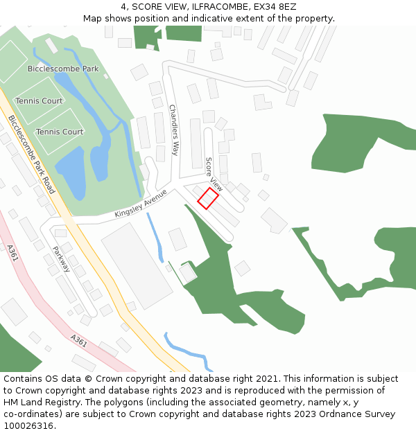 4, SCORE VIEW, ILFRACOMBE, EX34 8EZ: Location map and indicative extent of plot