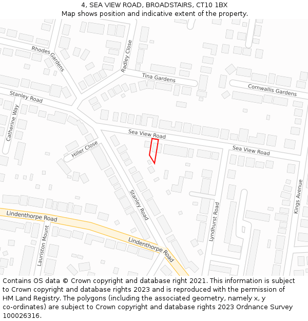 4, SEA VIEW ROAD, BROADSTAIRS, CT10 1BX: Location map and indicative extent of plot