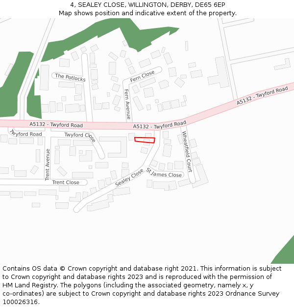 4, SEALEY CLOSE, WILLINGTON, DERBY, DE65 6EP: Location map and indicative extent of plot