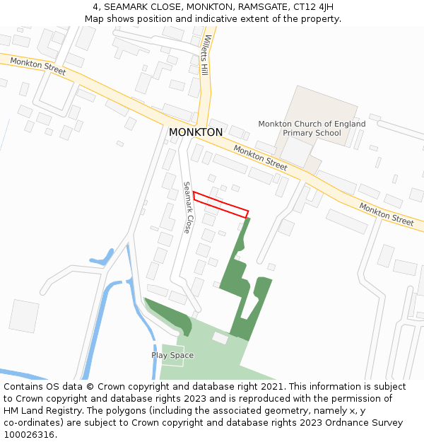 4, SEAMARK CLOSE, MONKTON, RAMSGATE, CT12 4JH: Location map and indicative extent of plot