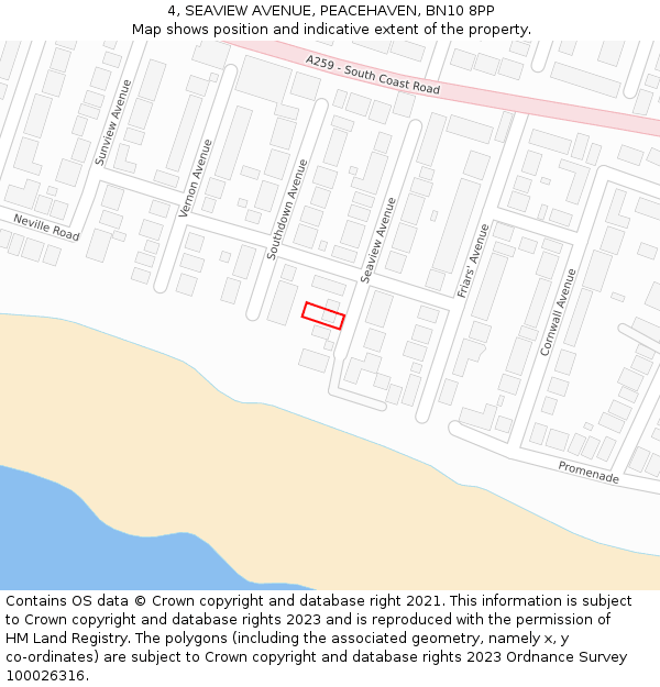 4, SEAVIEW AVENUE, PEACEHAVEN, BN10 8PP: Location map and indicative extent of plot