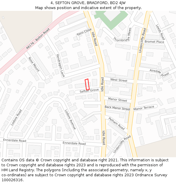 4, SEFTON GROVE, BRADFORD, BD2 4JW: Location map and indicative extent of plot