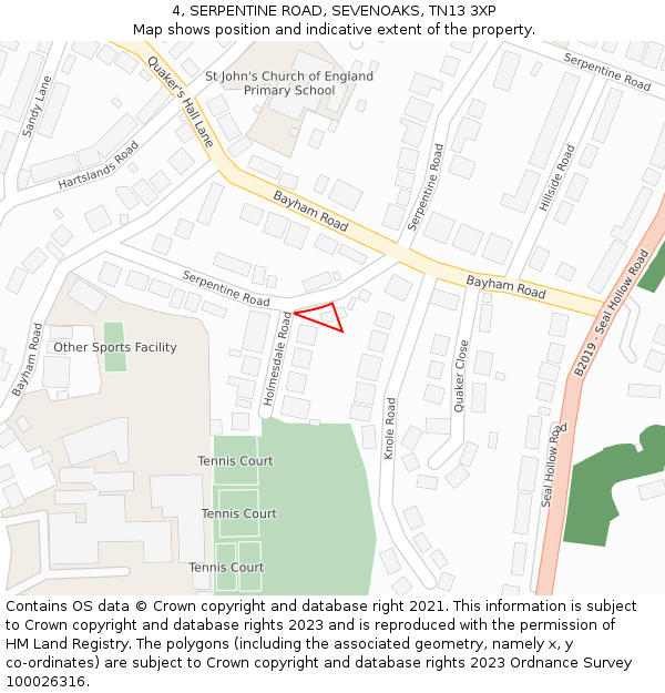 4, SERPENTINE ROAD, SEVENOAKS, TN13 3XP: Location map and indicative extent of plot