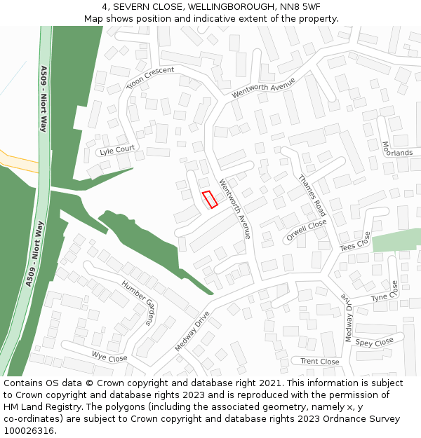 4, SEVERN CLOSE, WELLINGBOROUGH, NN8 5WF: Location map and indicative extent of plot