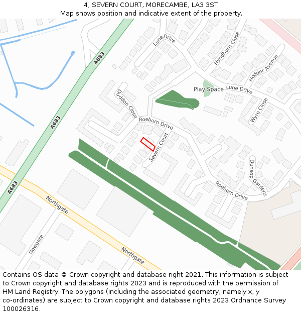 4, SEVERN COURT, MORECAMBE, LA3 3ST: Location map and indicative extent of plot