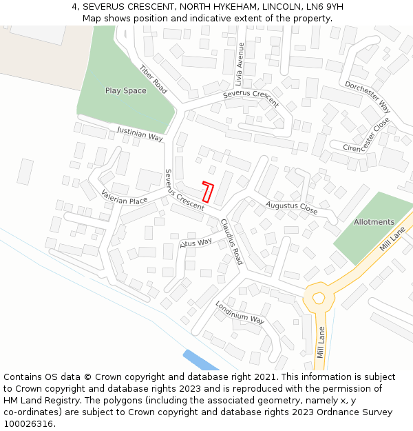 4, SEVERUS CRESCENT, NORTH HYKEHAM, LINCOLN, LN6 9YH: Location map and indicative extent of plot