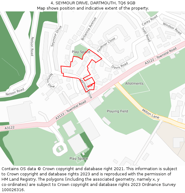 4, SEYMOUR DRIVE, DARTMOUTH, TQ6 9GB: Location map and indicative extent of plot