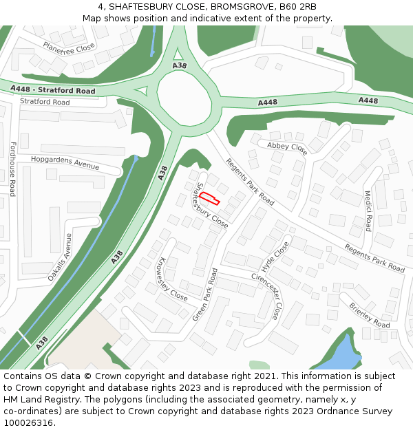 4, SHAFTESBURY CLOSE, BROMSGROVE, B60 2RB: Location map and indicative extent of plot