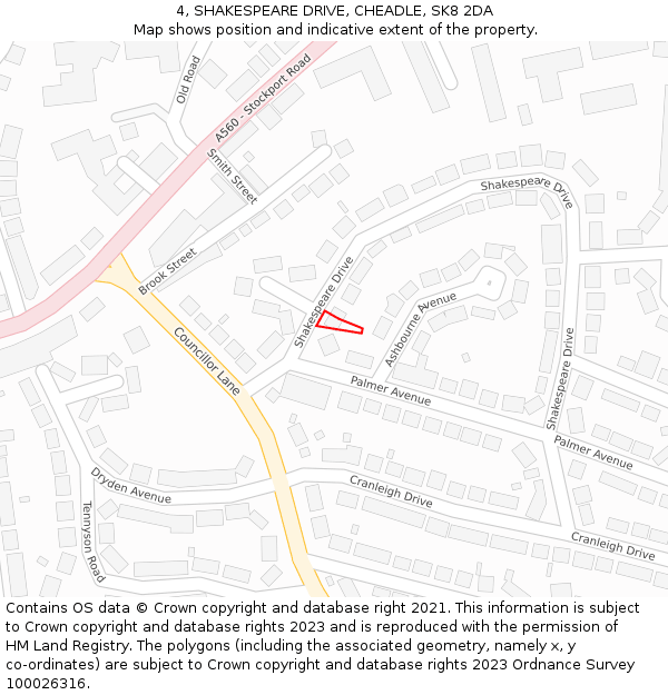 4, SHAKESPEARE DRIVE, CHEADLE, SK8 2DA: Location map and indicative extent of plot