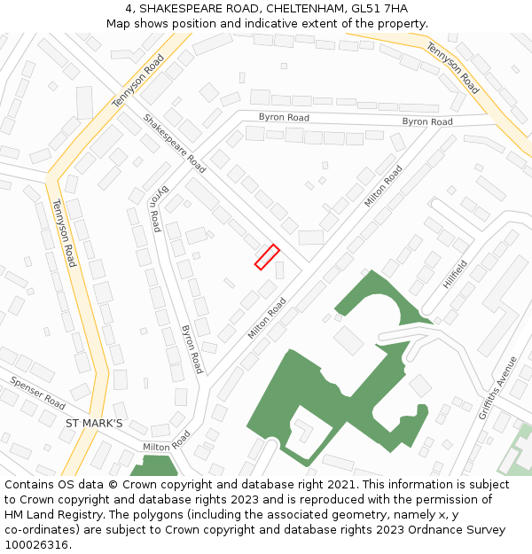 4, SHAKESPEARE ROAD, CHELTENHAM, GL51 7HA: Location map and indicative extent of plot