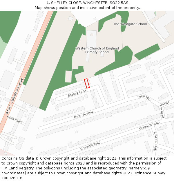 4, SHELLEY CLOSE, WINCHESTER, SO22 5AS: Location map and indicative extent of plot