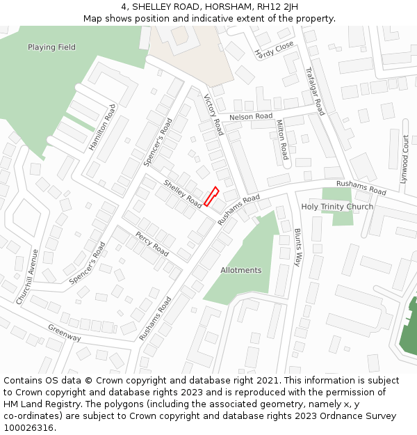 4, SHELLEY ROAD, HORSHAM, RH12 2JH: Location map and indicative extent of plot