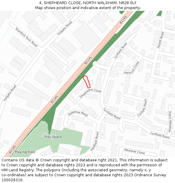 4, SHEPHEARD CLOSE, NORTH WALSHAM, NR28 0LY: Location map and indicative extent of plot