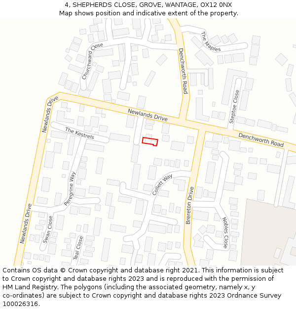 4, SHEPHERDS CLOSE, GROVE, WANTAGE, OX12 0NX: Location map and indicative extent of plot
