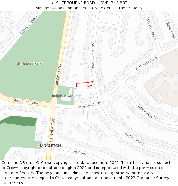 4, SHERBOURNE ROAD, HOVE, BN3 8BB: Location map and indicative extent of plot