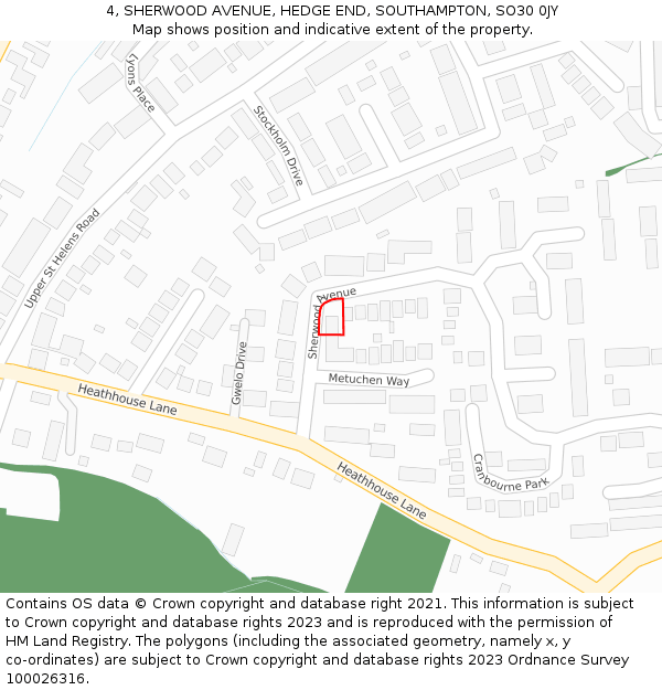 4, SHERWOOD AVENUE, HEDGE END, SOUTHAMPTON, SO30 0JY: Location map and indicative extent of plot