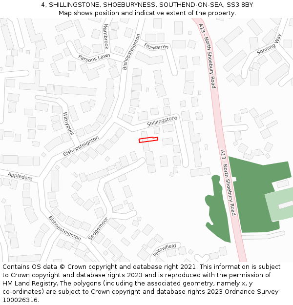 4, SHILLINGSTONE, SHOEBURYNESS, SOUTHEND-ON-SEA, SS3 8BY: Location map and indicative extent of plot