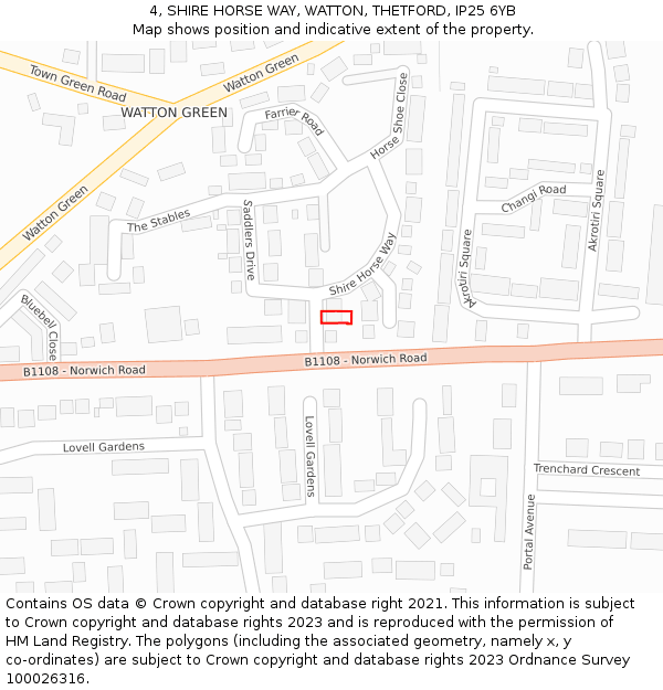 4, SHIRE HORSE WAY, WATTON, THETFORD, IP25 6YB: Location map and indicative extent of plot