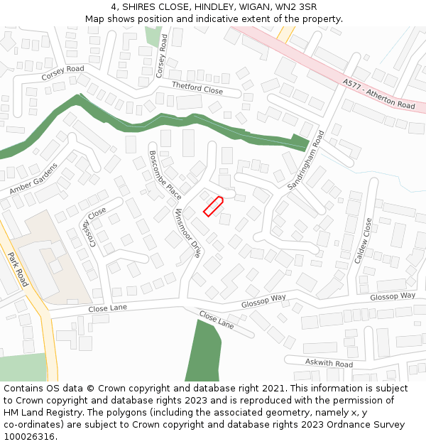 4, SHIRES CLOSE, HINDLEY, WIGAN, WN2 3SR: Location map and indicative extent of plot