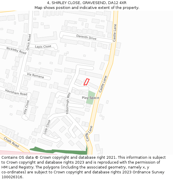 4, SHIRLEY CLOSE, GRAVESEND, DA12 4XR: Location map and indicative extent of plot
