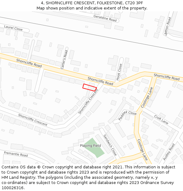 4, SHORNCLIFFE CRESCENT, FOLKESTONE, CT20 3PF: Location map and indicative extent of plot