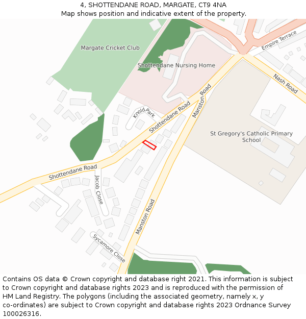 4, SHOTTENDANE ROAD, MARGATE, CT9 4NA: Location map and indicative extent of plot