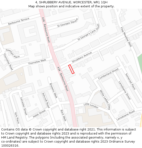 4, SHRUBBERY AVENUE, WORCESTER, WR1 1QH: Location map and indicative extent of plot