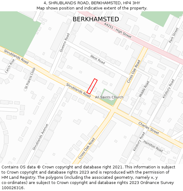 4, SHRUBLANDS ROAD, BERKHAMSTED, HP4 3HY: Location map and indicative extent of plot