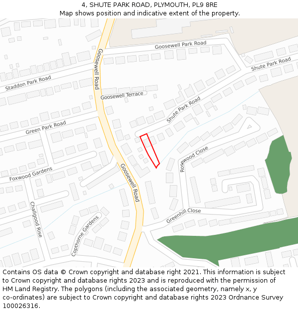 4, SHUTE PARK ROAD, PLYMOUTH, PL9 8RE: Location map and indicative extent of plot