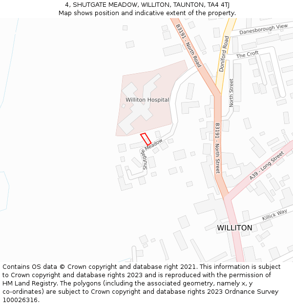 4, SHUTGATE MEADOW, WILLITON, TAUNTON, TA4 4TJ: Location map and indicative extent of plot