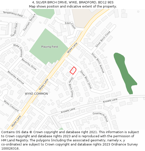 4, SILVER BIRCH DRIVE, WYKE, BRADFORD, BD12 9ES: Location map and indicative extent of plot