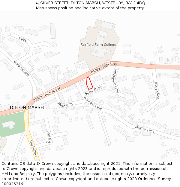 4, SILVER STREET, DILTON MARSH, WESTBURY, BA13 4DQ: Location map and indicative extent of plot