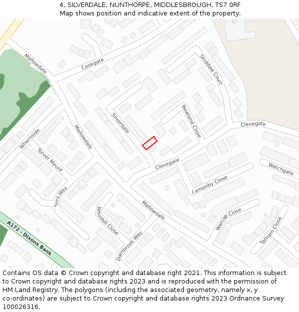 4, SILVERDALE, NUNTHORPE, MIDDLESBROUGH, TS7 0RF: Location map and indicative extent of plot